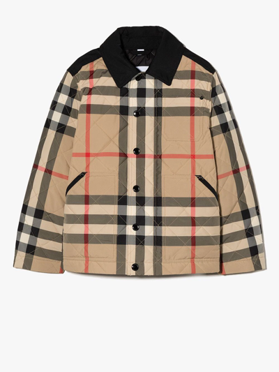 Burberry Kids' Vintage Check Diamond-quilted Jacket In Neutrals