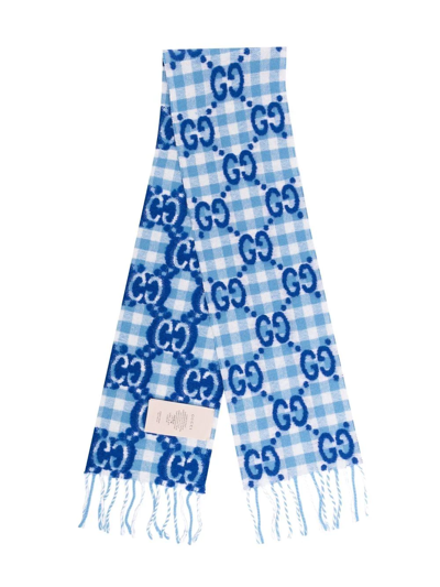 Gucci Teen Logo Check Scarf In Blue