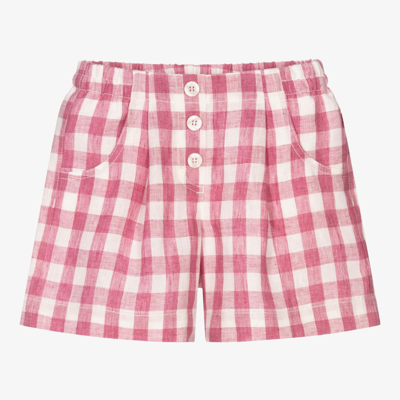 Il Gufo Kids' Girls Pink Gingham Linen Shorts