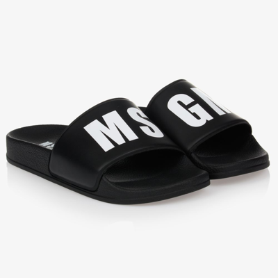 Msgm Teen Black Logo Sliders