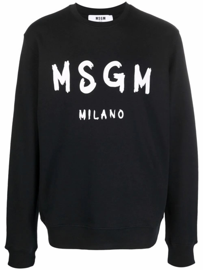 Msgm Men's Sweatshirt Sweat  Logo Pennellato In Black