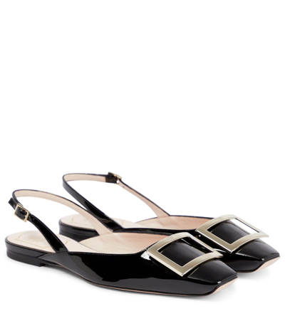 Roger Vivier Trompette Patent Slingback Ballerina Flats In Black