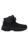 Undercover Lace-up Checked Ankle Boots In Black  