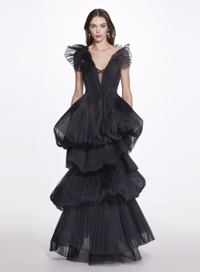 Marchesa Multi-tiered Pleated Gown