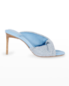 Jacquemus Bagnu Twisted-strap Terry And Leather Mules In Light Blue