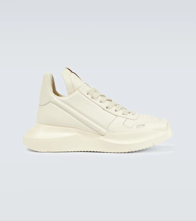 Rick Owens Geth Runner Grain Leather Trainers In White