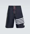 Thom Browne Navy Tech 4-bar Board Swim Shorts In Navy
