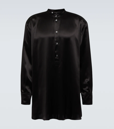 Dolce & Gabbana Long-sleeve Silk Longline Shirt In Nero