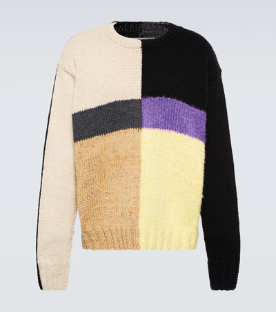 Jil Sander Crewneck Colourblock Intarsia Knit Sweater In Multi-colour