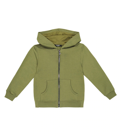 Balmain Kids' Logo Zipped Hoodie In Verde