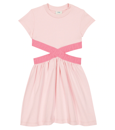 Fendi Kids' Pink Dress For Girl With Fuchsia Elastic Bands