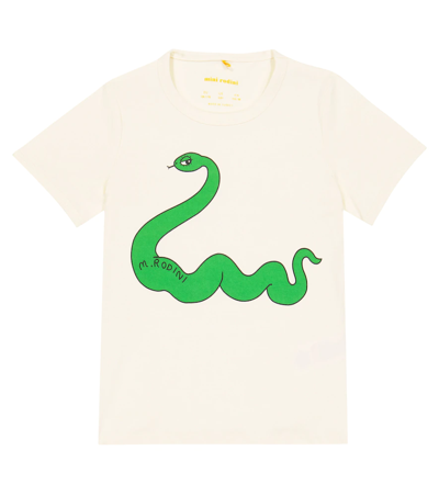 Mini Rodini Ivory T-shirt For Kids With Snake In White