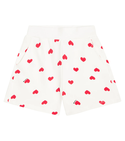 Monnalisa Jogging Shorts With All-over Hearts In Cream + Red