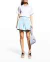 Stella Mccartney High Waist Flared Hem Knitted Shorts With Side Pockets In 4210light Blue