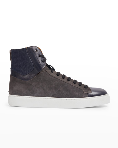 Paul Stuart Men's High-top Suede-leather Zip Sneakers In Grey