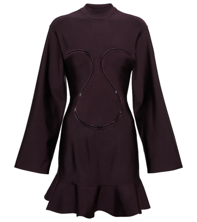 Alaïa Womens Aubergine Embroidered Ruffle-hem Woven Mini Dress 10