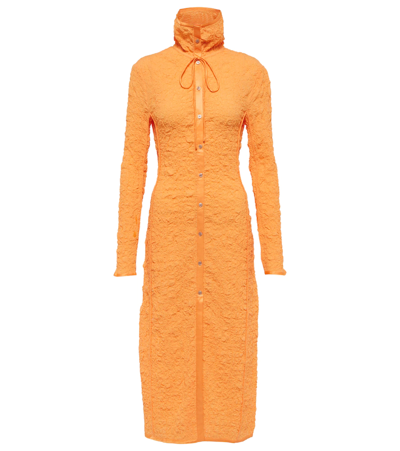 Acne Studios Ruched Cotton Midi Dress In Apricot Orange