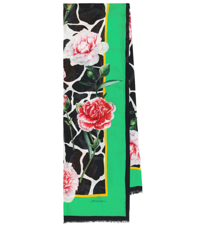 Dolce & Gabbana Floral Giraffe-print Silk Twill Scarf In Multicolour