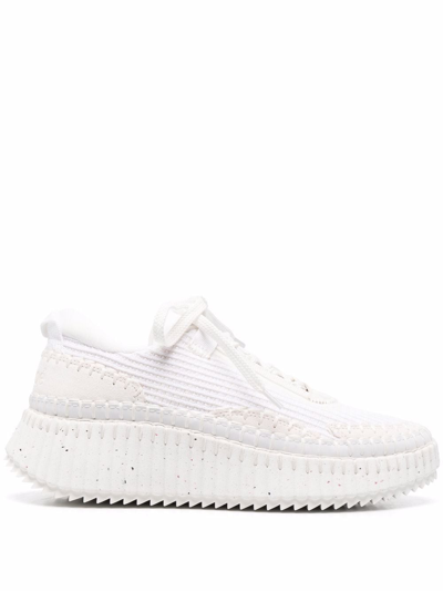 Chloé Nama Embroidered Suede And Recycled Mesh Sneakers In White