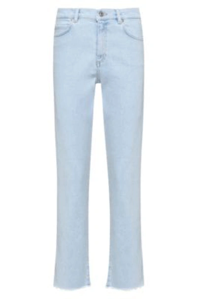Hugo Relaxed-fit Jeans In Blue Denim With Frayed Hems In Light Blue