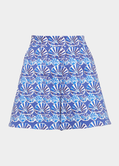 La Doublej Good Butt Shell-print Flared Shorts In Conchiglie