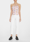 Ganni Floral-pattern Recycled Polyamide-blend Top In Light Lilac