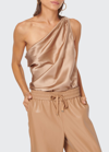 Cami Nyc The Darby One-shoulder Silk-charmeuse And Stretch-jersey Thong Bodysuit In Latte