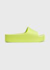 Balenciaga Logo Chunky Slide Pool Sandals In Acid Lime