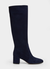 Gianvito Rossi Suede Block-heel Knee Boots In Denim