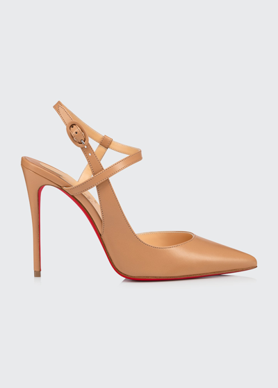 CHRISTIAN LOUBOUTIN JENLOVE CALFSKIN RED SOLE ANKLE-STRAP HIGH-HEEL PUMPS