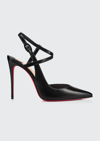 CHRISTIAN LOUBOUTIN JENLOVE CALFSKIN RED SOLE ANKLE-STRAP HIGH-HEEL PUMPS