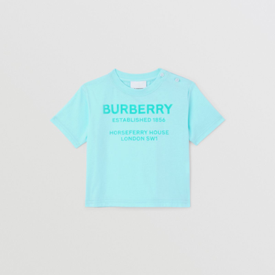 Burberry Babies' Bristle Logo-print Cotton T-shirt 6 Months - 2 Years In Light Aqua Blue