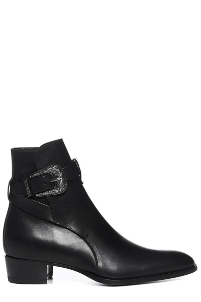 Saint Laurent Wyatt Jodphur Western Buckle Boot In Noir