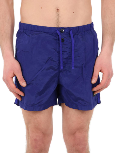 Stone Island Compass-patch Drawstring Swim Shorts In Bright Blu