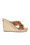 Valentino Rockstud Torchun Leather Espadrille Wedges In Selleria & Naturale