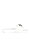 Versace Medusa Plaque Flat Slides In Bianco & Oro