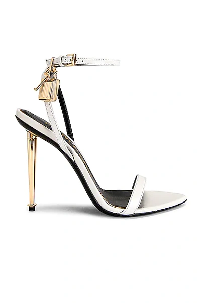 Tom Ford White Padlock 105 Heeled Sandals In Dust