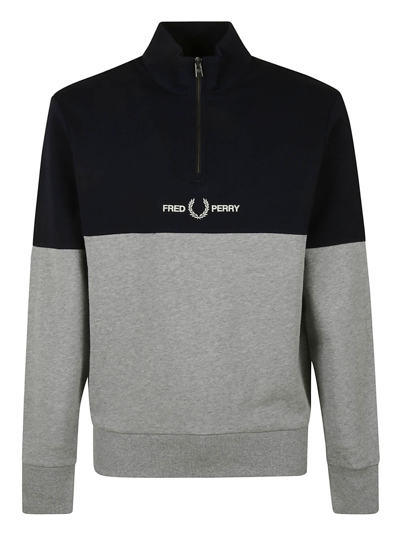 Fred Perry Color Block Half Zip Sweatshirt In Gray In Grey