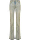 Attico Rachel Faded Cotton Denim Flared Jeans In Green