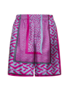 Versace La Greca Panelled-print Bermuda Shorts In Cerise Cornflower