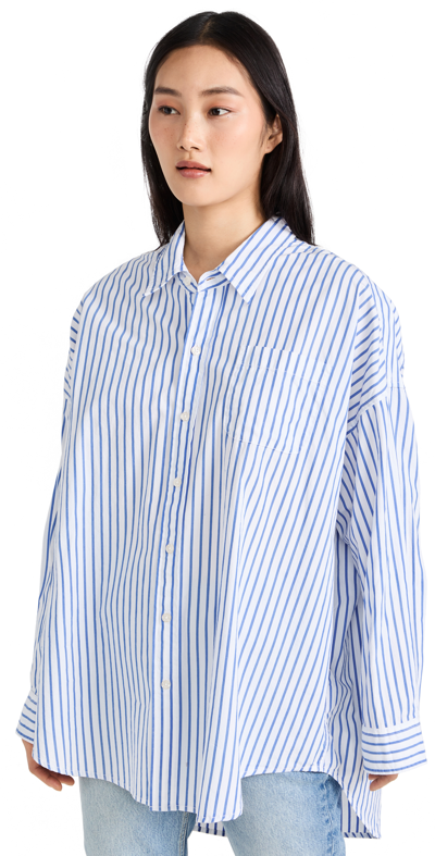 Denimist Oversized Striped Cotton-poplin Shirt In Md Blue Wide Stripe
