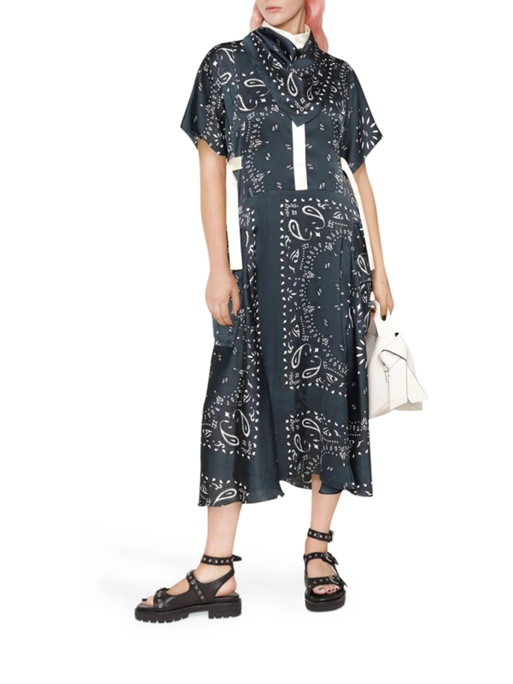 Sacai Bandana-print Asymmetric Midi Dress In Green | ModeSens
