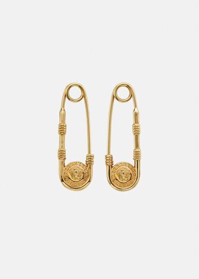 Versace Medusa Brass Safety-pin Earrings In Gold