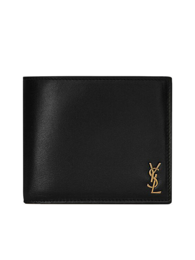 Saint Laurent Tiny Monogram East/west Wallet With Coin Purse In Shiny Leather In Black