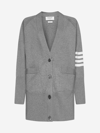Thom Browne Light Grey 4-bar Exaggerated Fit V-neck Cardigan