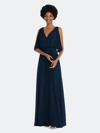 Dessy Collection After Six V-neck Split Sleeve Blouson Bodice Maxi Dress In Blue