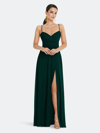 Lovely Dessy Collection Adjustable Strap Wrap Bodice Maxi Dress With Front Slit In Green