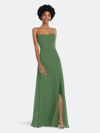 Dessy Collection After Six Scoop Neck Convertible Tie-strap Maxi Dress With Front Slit In Green