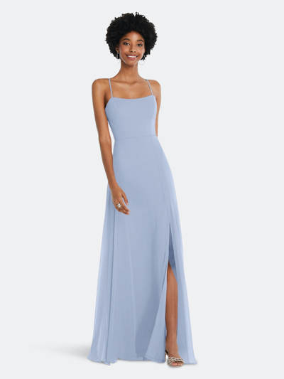 Dessy Collection After Six Scoop Neck Convertible Tie-strap Maxi Dress With Front Slit In Blue