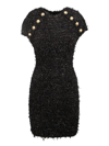 Balmain Button-embellished Metallic Bouclé-tweed Mini Dress In Black
